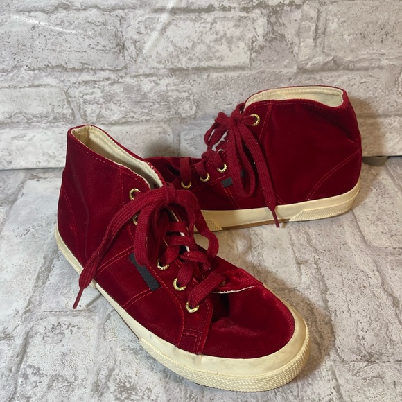 Superga Dark Red Velvet High Top Sneaker Women’s Size 6 - Picture 1 of 10